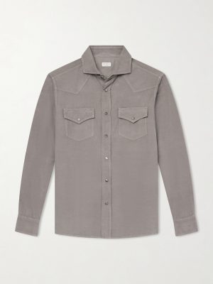 Cutaway-Collar Cotton-Corduroy Western Shirt