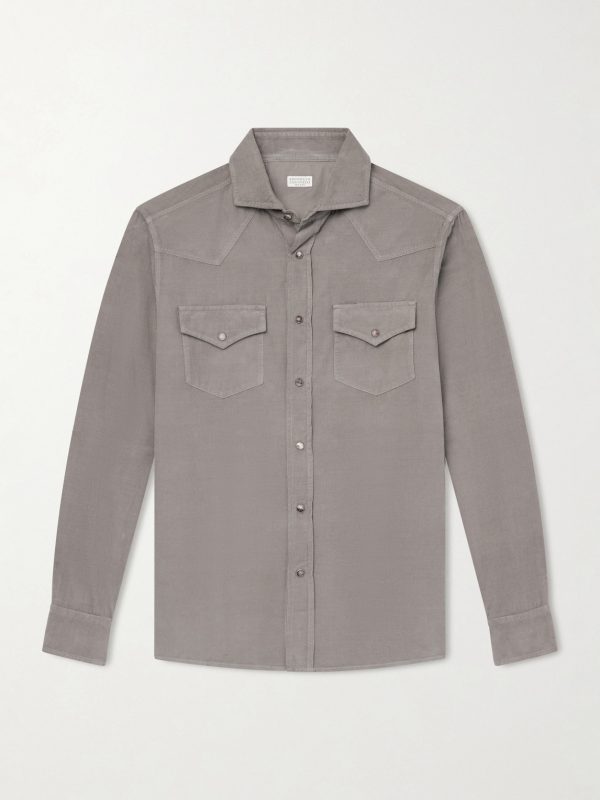 Cutaway-Collar Cotton-Corduroy Western Shirt Cutaway-Collar Cotton-Corduroy Western Shirt