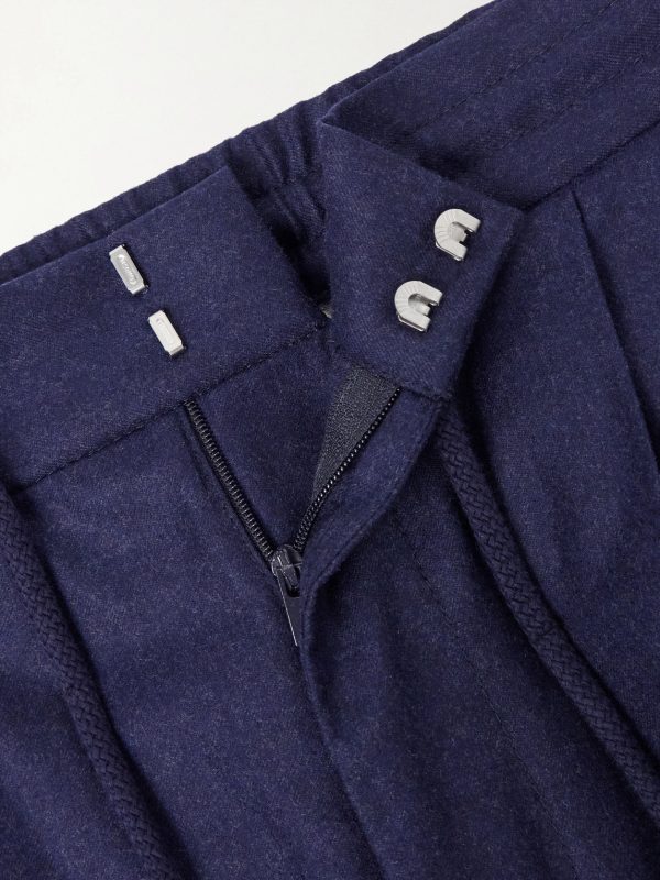 Tapered Pleated Virgin Wool-Flannel Drawstring Trousers - E1 Tapered Pleated Virgin Wool-Flannel Drawstring Trousers - E1
