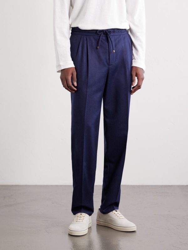 Tapered Pleated Virgin Wool-Flannel Drawstring Trousers - FR Tapered Pleated Virgin Wool-Flannel Drawstring Trousers - FR