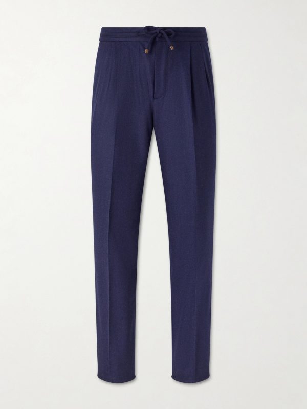 Tapered Pleated Virgin Wool-Flannel Drawstring Trousers Tapered Pleated Virgin Wool-Flannel Drawstring Trousers