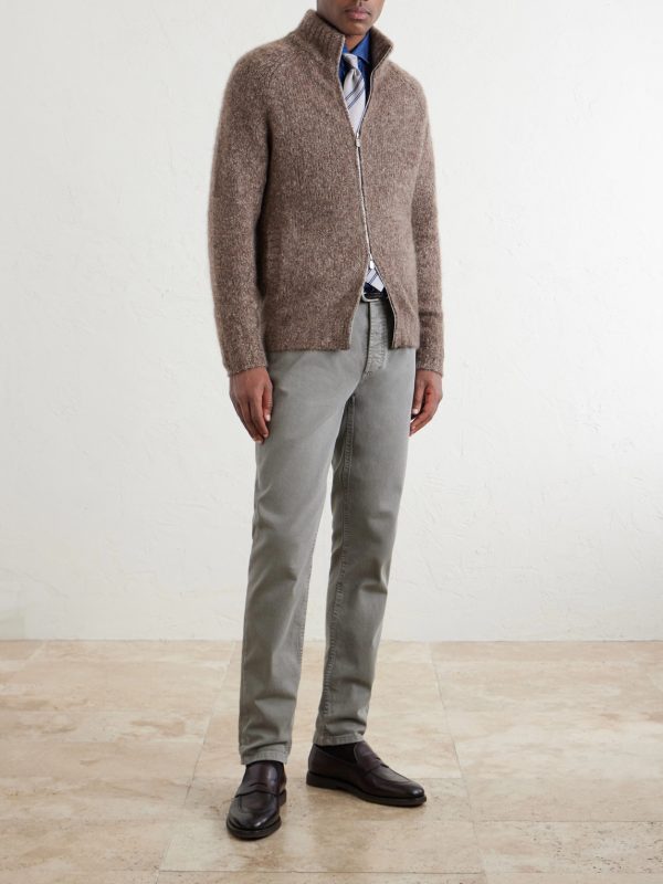 Brushed Cashmere and Silk-Blend Zipped Sweater - OU Brushed Cashmere and Silk-Blend Zipped Sweater - OU
