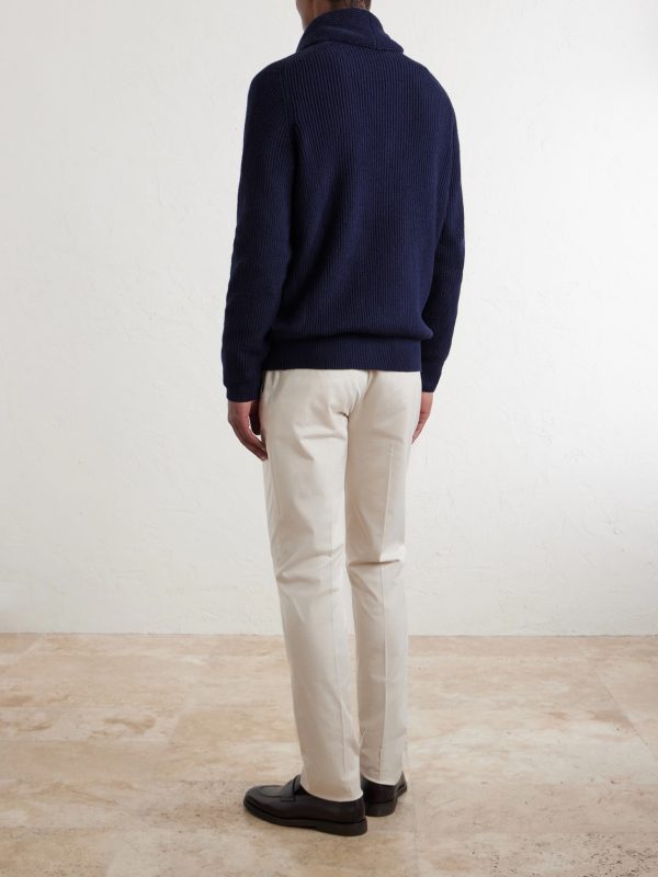 Shawl-Collar Ribbed Cotton Cardigan - BK Shawl-Collar Ribbed Cotton Cardigan - BK