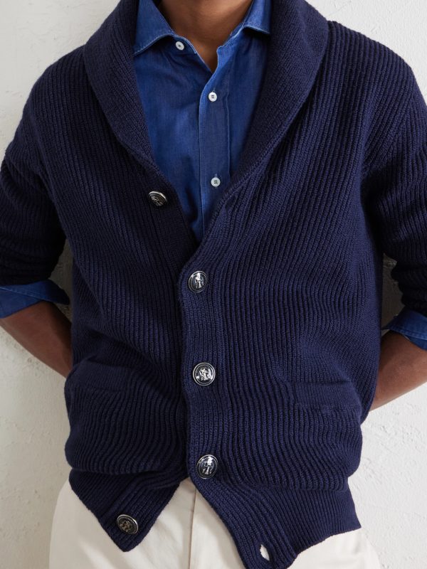 Shawl-Collar Ribbed Cotton Cardigan - CU Shawl-Collar Ribbed Cotton Cardigan - CU