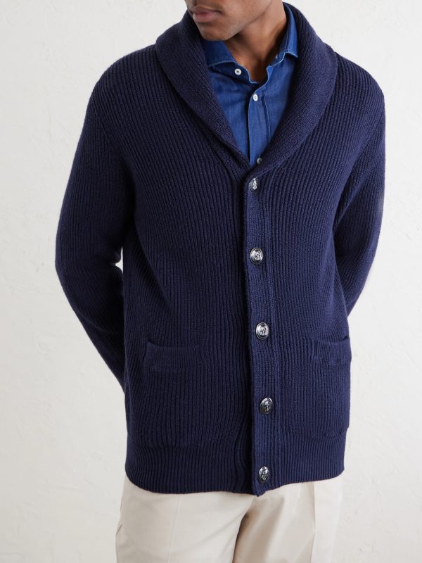 Shawl-Collar Ribbed Cotton Cardigan - FR Shawl-Collar Ribbed Cotton Cardigan - FR