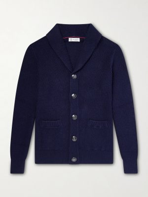 Shawl-Collar Ribbed Cotton Cardigan