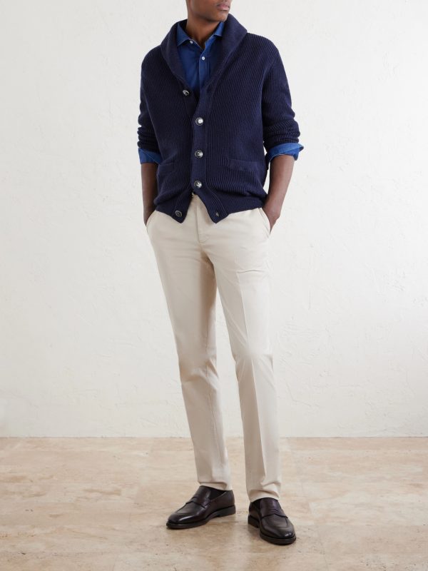 Shawl-Collar Ribbed Cotton Cardigan - OU Shawl-Collar Ribbed Cotton Cardigan - OU