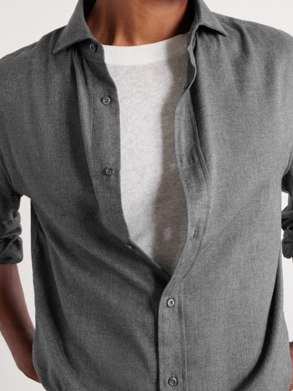 Herringbone Cotton and Lyocell-Blend Shirt - E2 Herringbone Cotton and Lyocell-Blend Shirt - E2