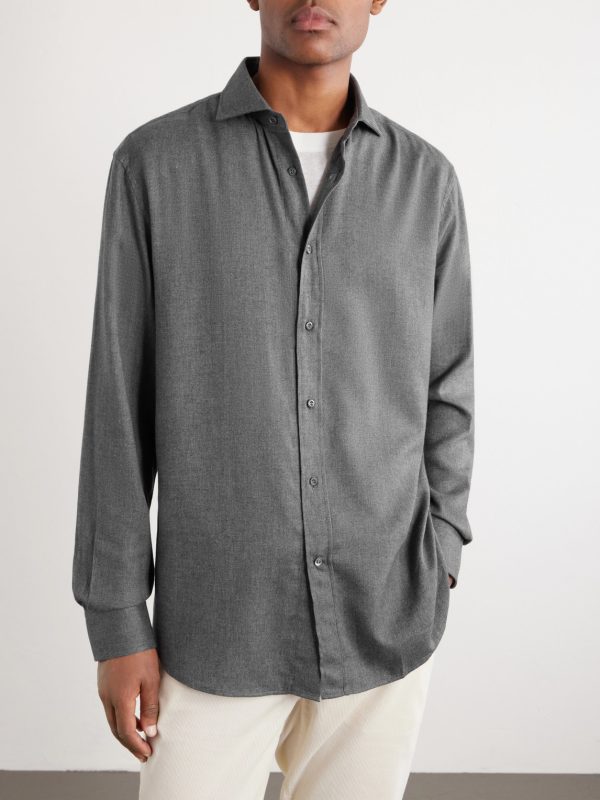 Herringbone Cotton and Lyocell-Blend Shirt - FR Herringbone Cotton and Lyocell-Blend Shirt - FR