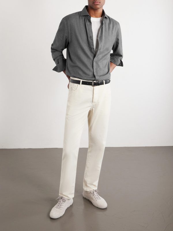 Herringbone Cotton and Lyocell-Blend Shirt - OU Herringbone Cotton and Lyocell-Blend Shirt - OU