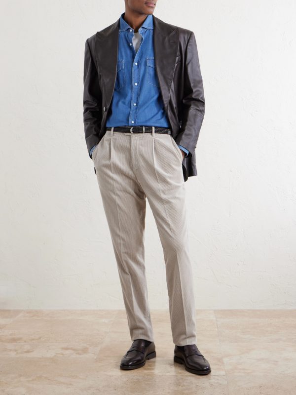 Tapered Pleated Cotton-Corduroy Trousers - OU Tapered Pleated Cotton-Corduroy Trousers - OU