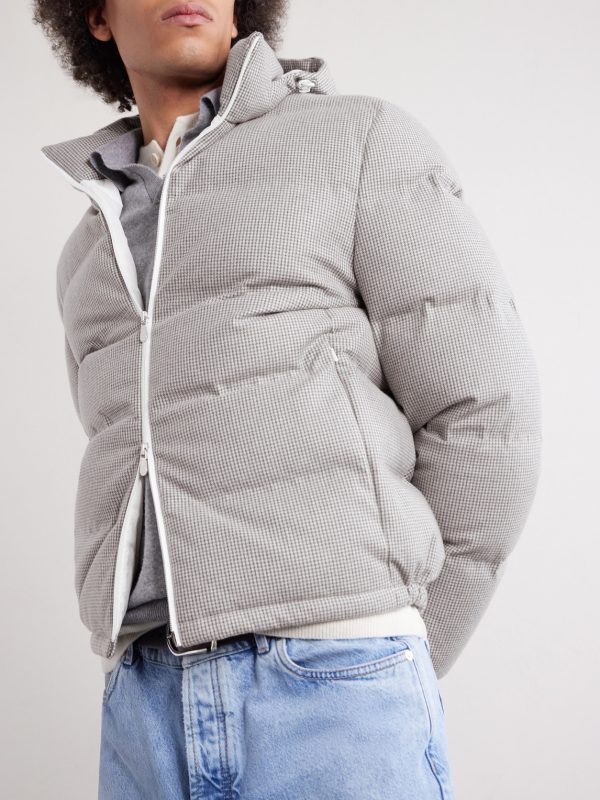Quilted Herringbone Cashmere and Silk-Blend Hooded Down Jacket - CU Quilted Herringbone Cashmere and Silk-Blend Hooded Down Jacket - CU