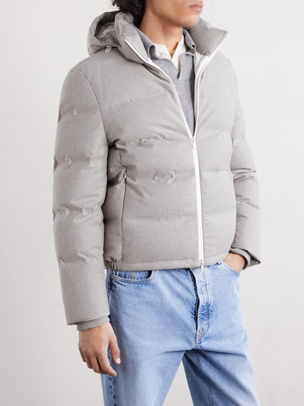 Quilted Herringbone Cashmere and Silk-Blend Hooded Down Jacket - FR Quilted Herringbone Cashmere and Silk-Blend Hooded Down Jacket - FR