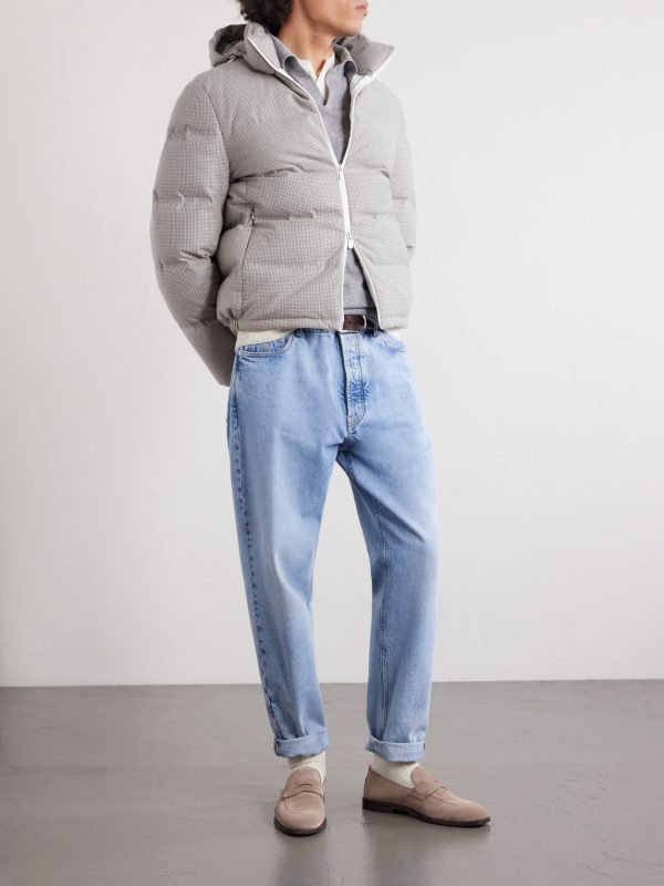 Quilted Herringbone Cashmere and Silk-Blend Hooded Down Jacket - OU Quilted Herringbone Cashmere and Silk-Blend Hooded Down Jacket - OU