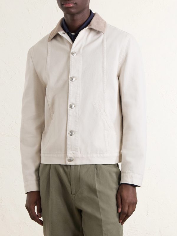 Leather-Trimmed Denim Jacket - FR