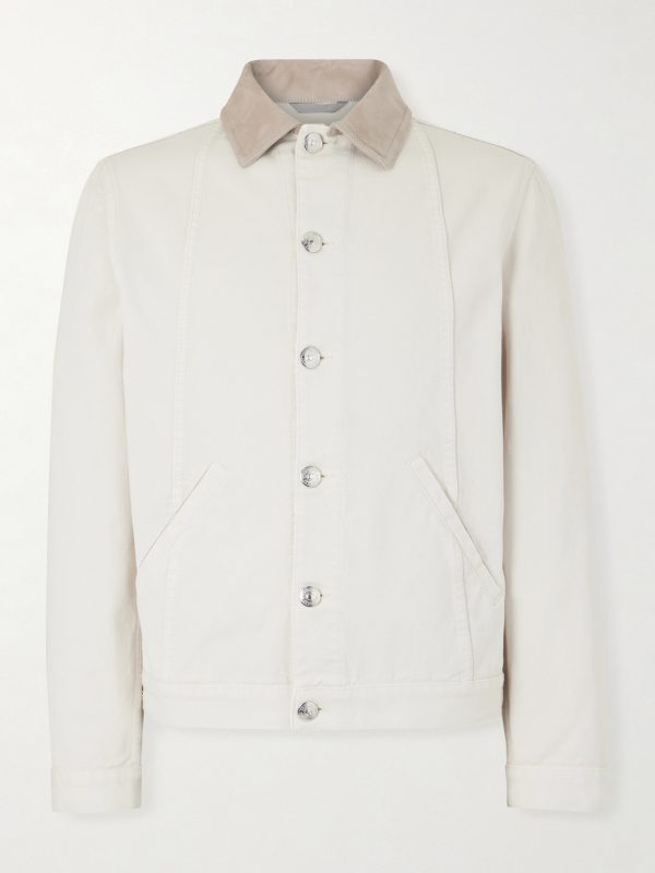 Leather-Trimmed Denim Jacket