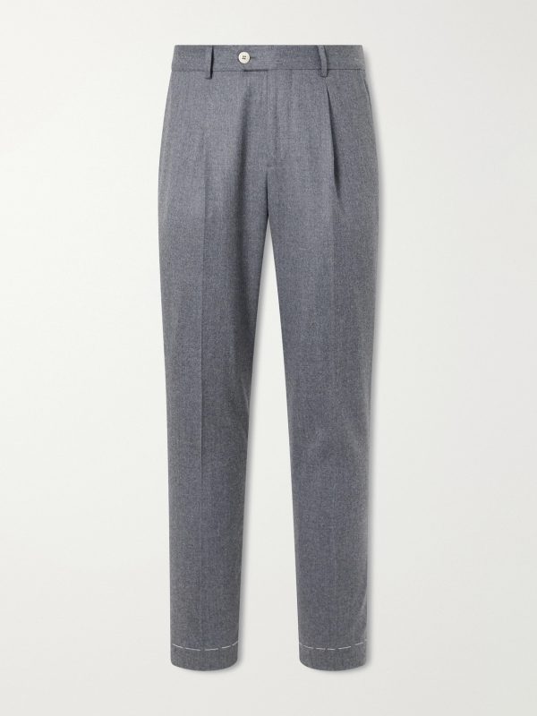 Straight-Leg Pleated Wool Trousers