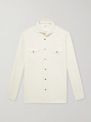 Cutaway-Collar Cotton-Corduroy Western Shirt
