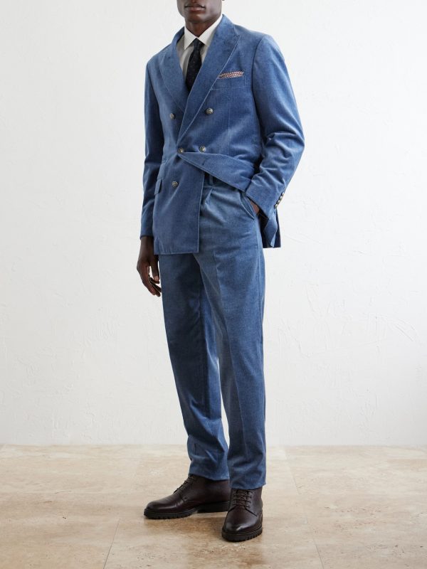 Double-Breasted Cotton-Velvet Suit Jacket - OU Double-Breasted Cotton-Velvet Suit Jacket - OU