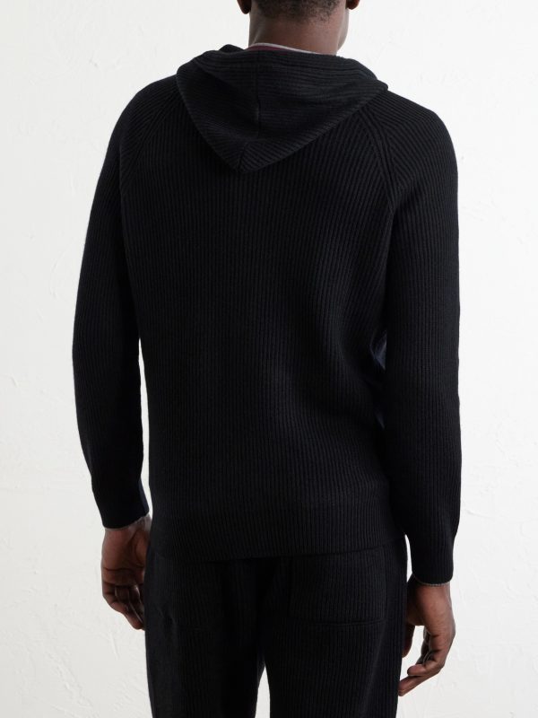 Logo-Embroidered Ribbed Cashmere Zip-Up Hoodie - BK Logo-Embroidered Ribbed Cashmere Zip-Up Hoodie - BK