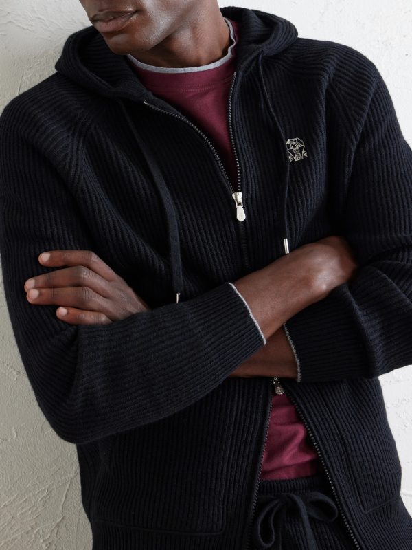 Logo-Embroidered Ribbed Cashmere Zip-Up Hoodie - CU Logo-Embroidered Ribbed Cashmere Zip-Up Hoodie - CU