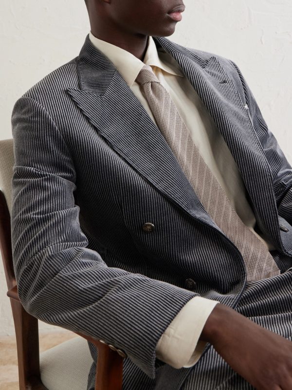 Slim-Fit Double-Breasted Cotton-Corduroy Suit Jacket - CU Slim-Fit Double-Breasted Cotton-Corduroy Suit Jacket - CU