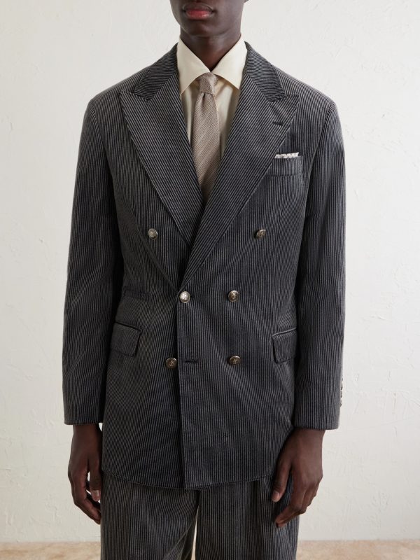 Slim-Fit Double-Breasted Cotton-Corduroy Suit Jacket - FR Slim-Fit Double-Breasted Cotton-Corduroy Suit Jacket - FR