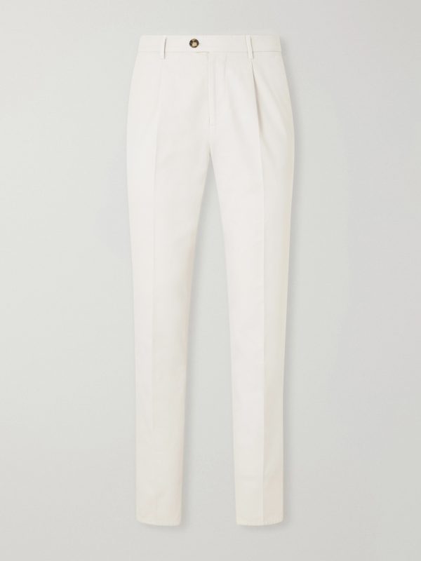 Straight-Leg Pleated Cotton-Twill Trousers Straight-Leg Pleated Cotton-Twill Trousers
