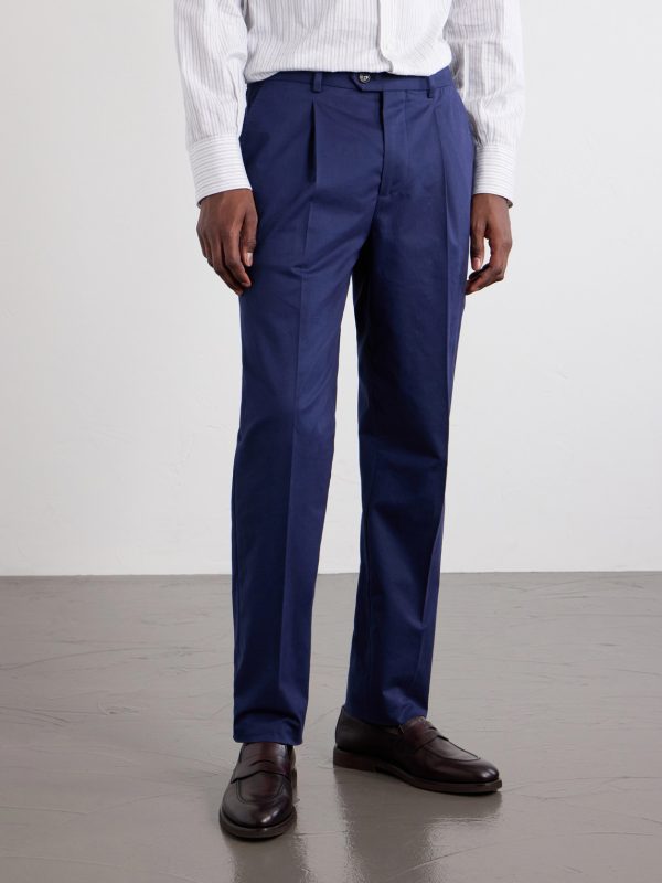 Straight-Leg Pleated Cotton-Blend Twill Suit Trousers - FR