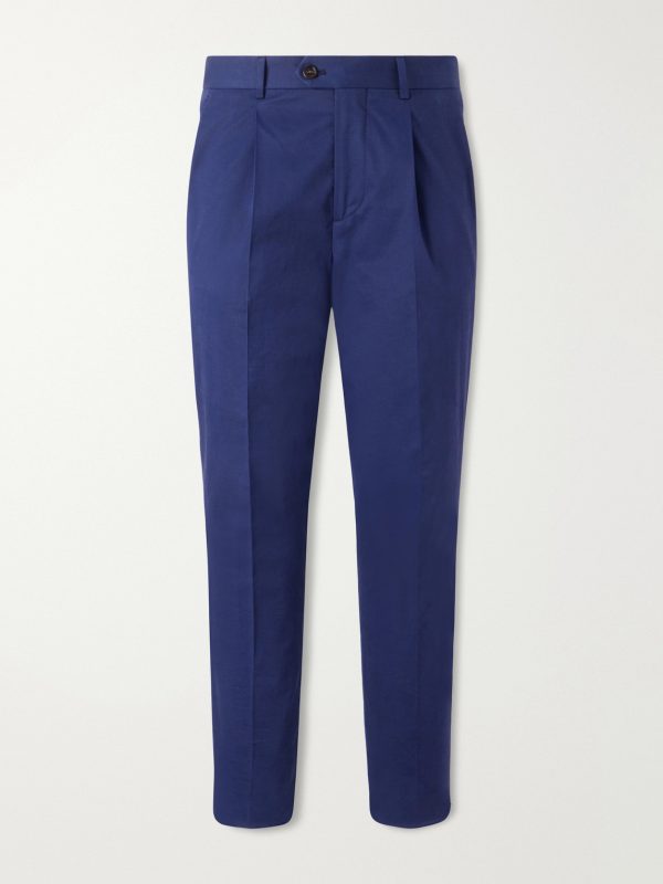 Straight-Leg Pleated Cotton-Blend Twill Suit Trousers