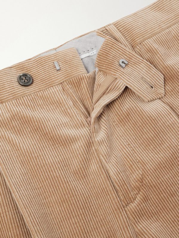 Straight-Leg Pleated Cotton-Blend Corduroy Trousers - E1