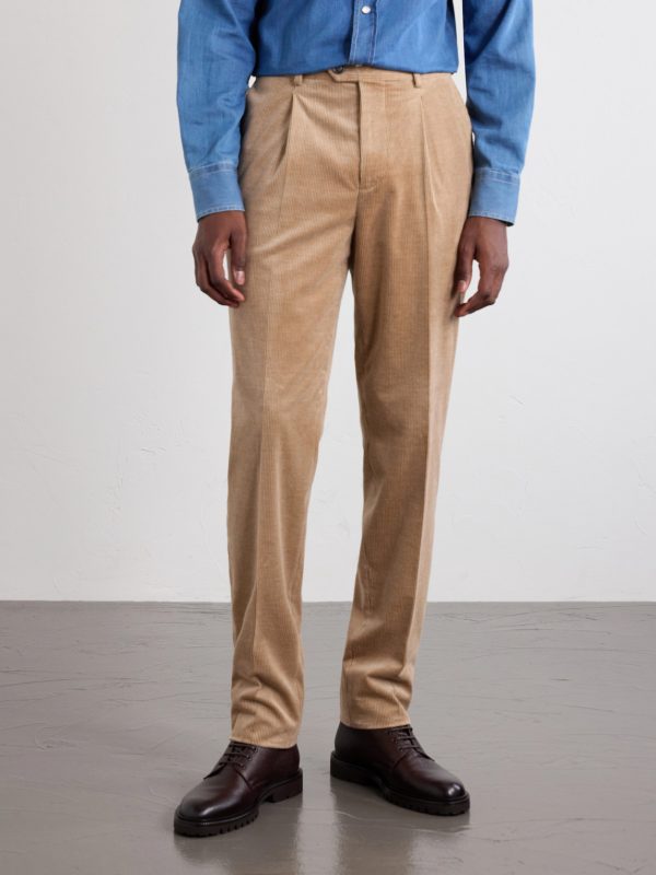 Straight-Leg Pleated Cotton-Blend Corduroy Trousers - FR