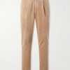 Straight-Leg Pleated Cotton-Blend Corduroy Trousers