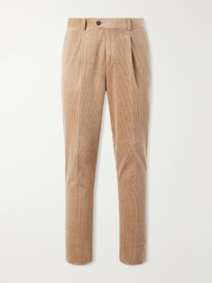Straight-Leg Pleated Cotton-Blend Corduroy Trousers