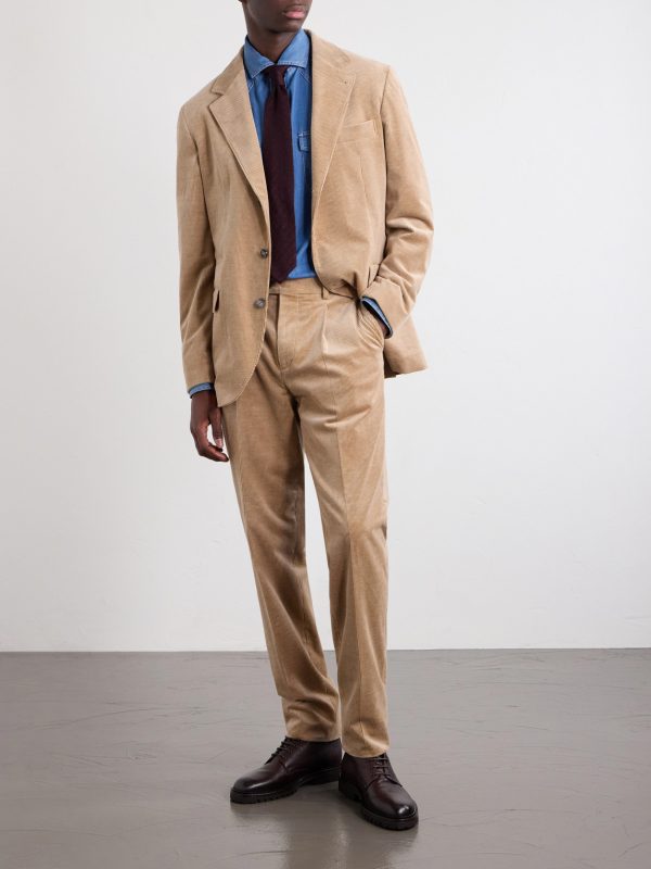 Straight-Leg Pleated Cotton-Blend Corduroy Trousers - OU