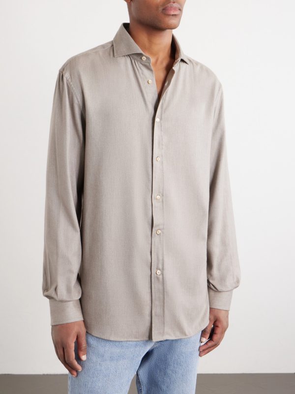 Herringbone Cotton and Lyocell-Blend Shirt - FR Herringbone Cotton and Lyocell-Blend Shirt - FR