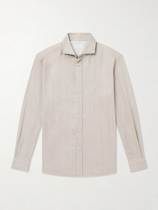 Herringbone Cotton and Lyocell-Blend Shirt Herringbone Cotton and Lyocell-Blend Shirt