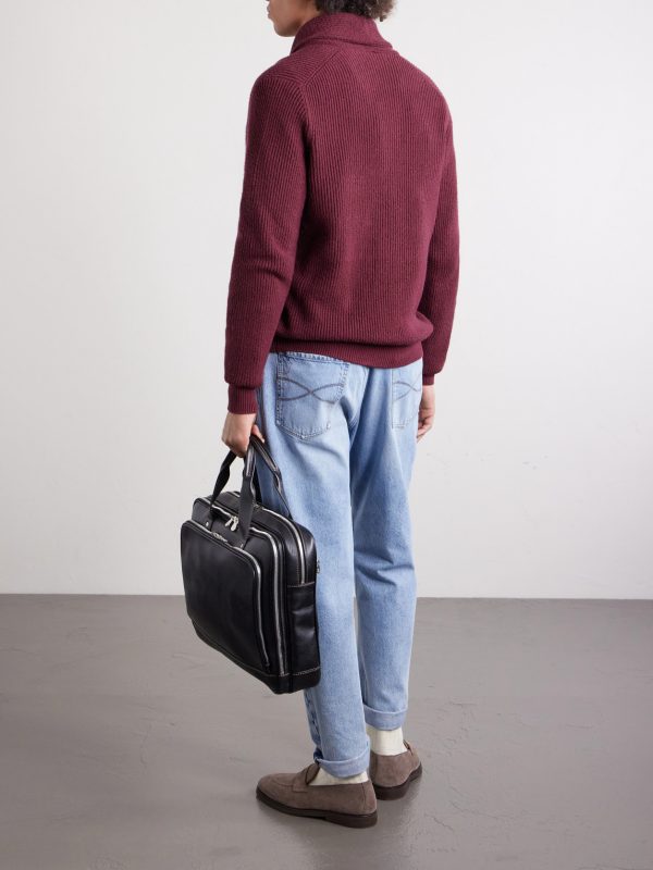 Shawl-Collar Ribbed Cotton Cardigan - BK Shawl-Collar Ribbed Cotton Cardigan - BK