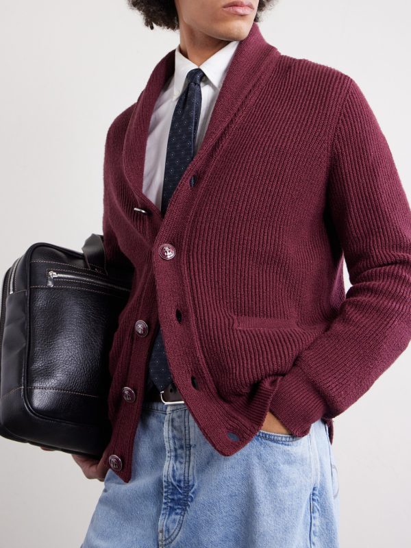 Shawl-Collar Ribbed Cotton Cardigan - CU Shawl-Collar Ribbed Cotton Cardigan - CU