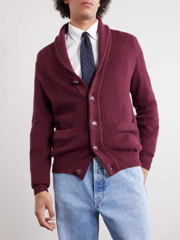 Shawl-Collar Ribbed Cotton Cardigan - FR Shawl-Collar Ribbed Cotton Cardigan - FR