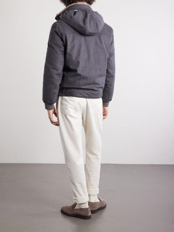 Shearling-Trimmed Wool Hooded Down Jacket - BK Shearling-Trimmed Wool Hooded Down Jacket - BK