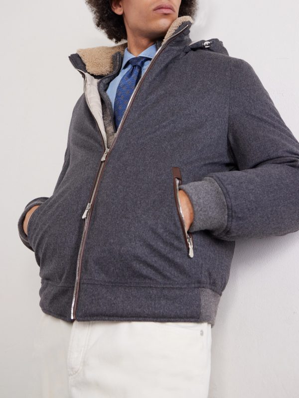 Shearling-Trimmed Wool Hooded Down Jacket - CU Shearling-Trimmed Wool Hooded Down Jacket - CU