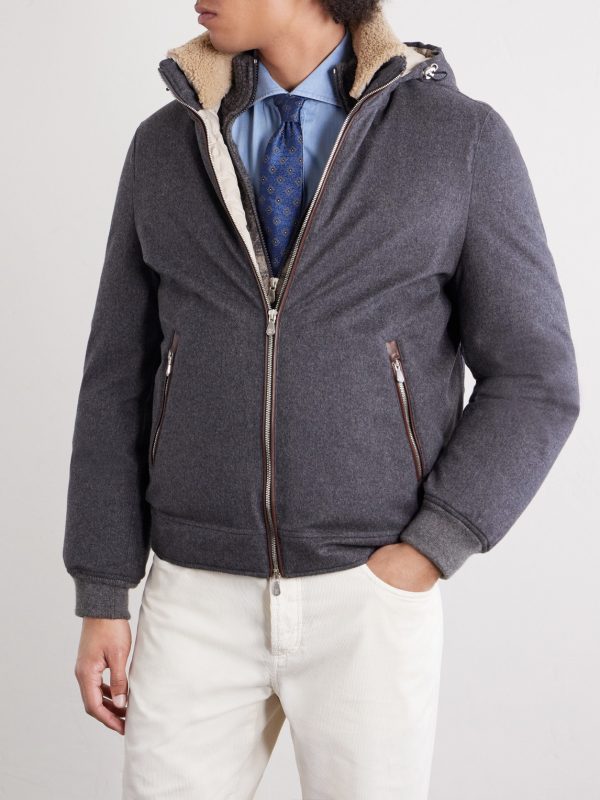 Shearling-Trimmed Wool Hooded Down Jacket - FR Shearling-Trimmed Wool Hooded Down Jacket - FR