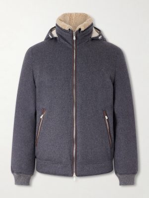 Shearling-Trimmed Wool Hooded Down Jacket Shearling-Trimmed Wool Hooded Down Jacket