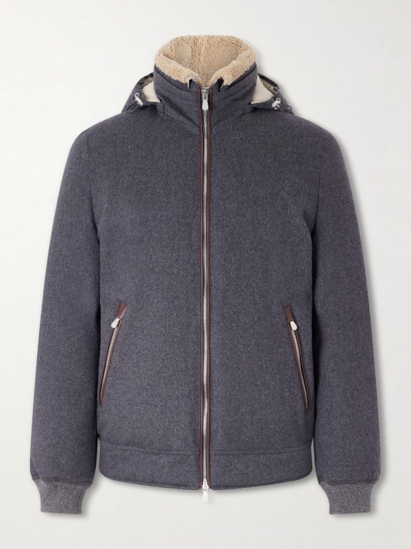 Shearling-Trimmed Wool Hooded Down Jacket Shearling-Trimmed Wool Hooded Down Jacket