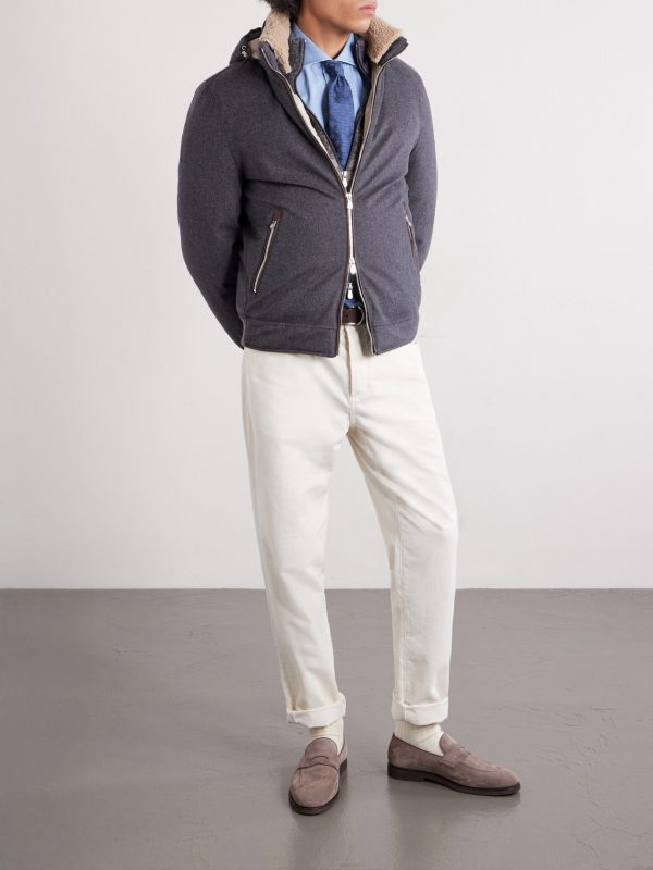 Shearling-Trimmed Wool Hooded Down Jacket - OU Shearling-Trimmed Wool Hooded Down Jacket - OU