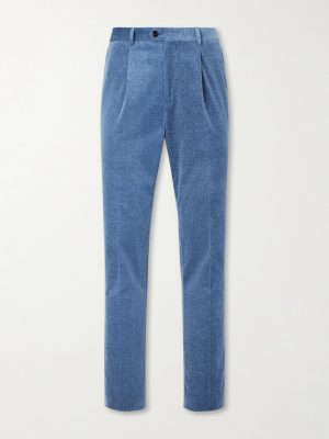 Straight-Leg Pleated Cotton-Velvet Suit Trousers