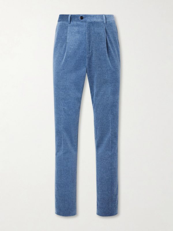 Straight-Leg Pleated Cotton-Velvet Suit Trousers Straight-Leg Pleated Cotton-Velvet Suit Trousers