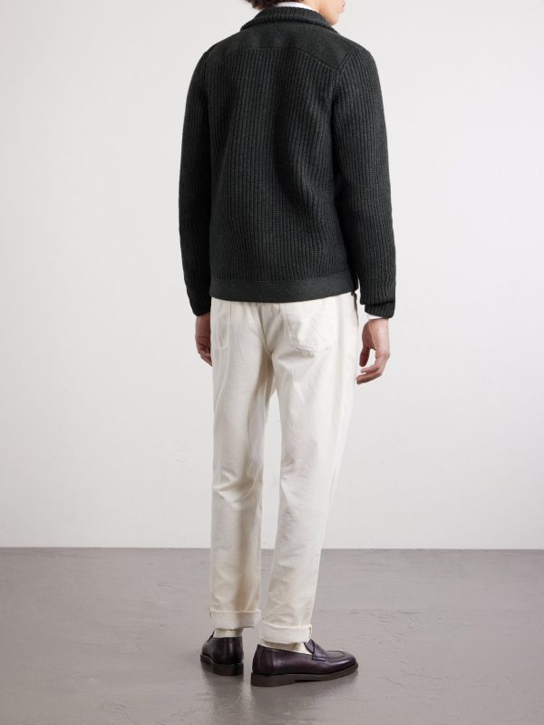 Double-Breasted Ribbed Cashmere Cardigan - BK Double-Breasted Ribbed Cashmere Cardigan - BK