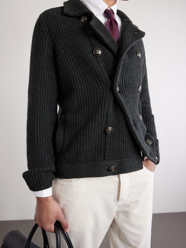Double-Breasted Ribbed Cashmere Cardigan - CU Double-Breasted Ribbed Cashmere Cardigan - CU